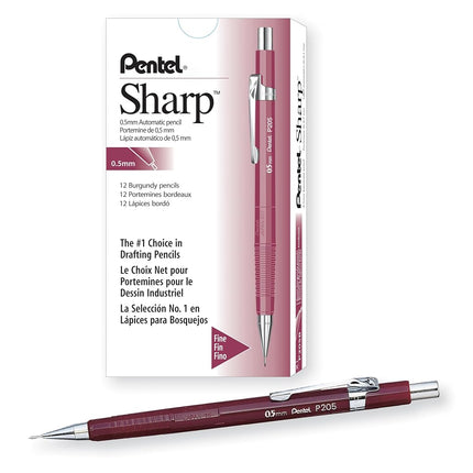 Pentel Sharp Automatic Pencil, 0.5mm, Burgundy Barrel, Box of 12 (P205B)
