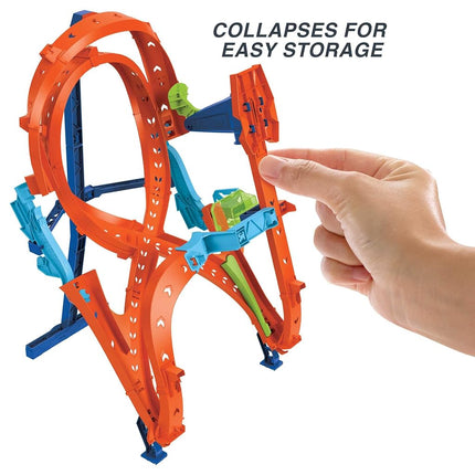 Hot Wheels Track Set with 1 Hot Wheels Car, Tall Figure-8 Track for Race & Stunting, Connects to Other Hot Wheels Tracks, Folds for Convenient Storage