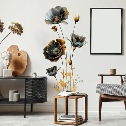 CNUSER 3D Wall Stickers Black Gold Floral Wall Art