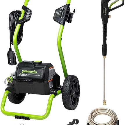 Greenworks 2000 PSI (13 Amp) Electric Pressure Washer (Wheels for Transport / 20 FT Hose / 35 FT Power Cord) Great for Cars, Fences, Patios, Driveways