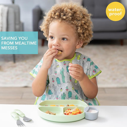 Bumkins Junior Bib, Adjustable Hook & Loop Closure, Catch-All Pocket, Baby-Led Weaning, Waterproof, Machine Washable, Stain & Odour Resistant, BPA Free, 1-3 Years, Cacti Design