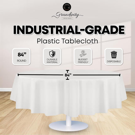 White 84" Round 12 Pack Premium Disposable Plastic Tablecloth 84 Inch Round Table Cover by Grandipity