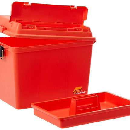 PLANO Emergency Supply Box with Shelf,Storage Box, Molded Waterproof, Tackle Storage, Heavy Duty, Outdoor Storage, Orange
