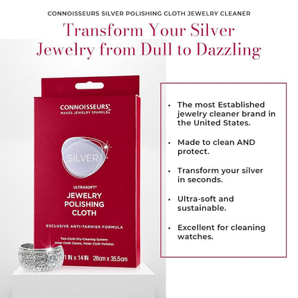 CONNOISSEURS Ultrasoft Gold or Silver Jewelry Polishing Cloth, Clean and Polish Jewelry While Removing Tarnish for a High Shine