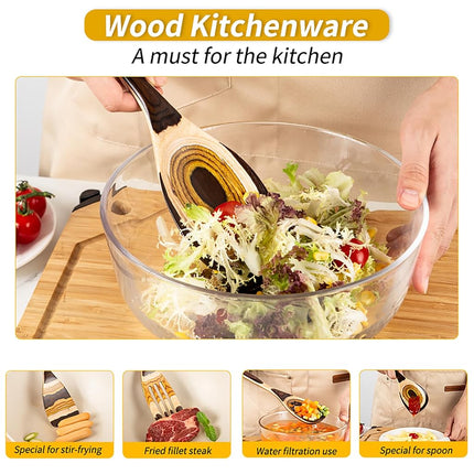 Gudamaye 7-Piece Brown Wooden Cooking Spoon Set – Eco-Friendly, Non-Stick, Heat Resistant