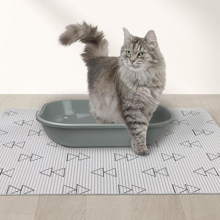 Fresh Kitty Durable XL Jumbo Foam Litter Mat – Phthalate and BPA Free, Water Resistant, Traps Litter from Box, Scatter Control, Easy Clean Mats – White Triangles 40" x 25"