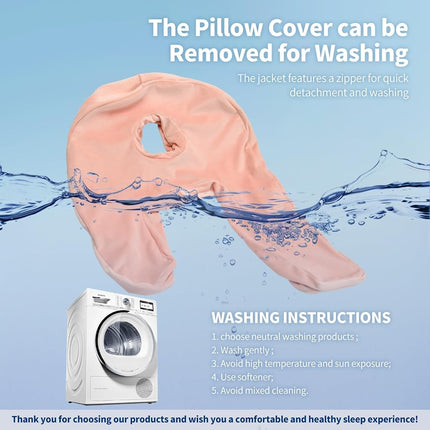 Nockovi 4" Hole Piercing Pillow for Side Sleepers (Pillow with Pink Velvet Pillowcase, J-Shape)