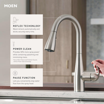 Moen 87014SRS Essie Pull-Down Sprayer Kitchen Faucet in Spot Resist Stainless with Soap Dispenser, Spot Resist Stainless