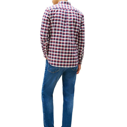 Tommy Hilfiger Mens Long Sleeve Oxford Shirts in Regular Fit, Men's Button Down Shirts, Also Available in Big and Tall, Regatta Red/Check, XS