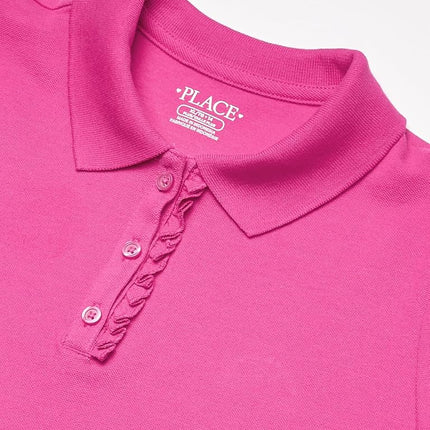 The Children's Place Girls' Short Sleeve Ruffle Pique Polo, Aurora Pink, Large