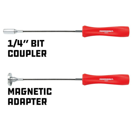 Powerbuilt Magnetic Oil Drain Plug Remover Tool, Flexible Shaft for Easy Reach, Hex Bit Magnet Adapter, Hold and Remove Plugs - Red 942072