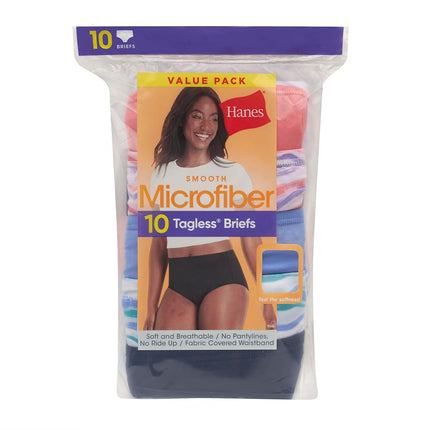 Hanes Women's Cool Comfort Microfibre Briefs Pack of 10, Assorted, 9