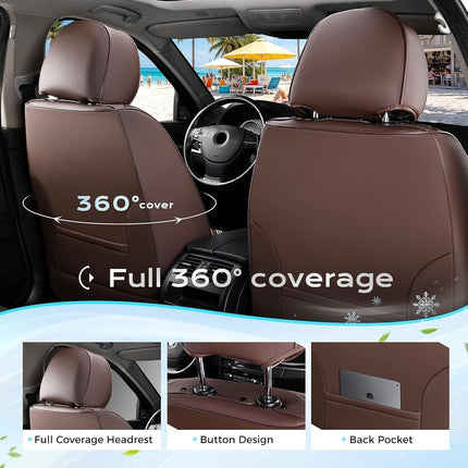 Coverado Leather Seat Cover Front, Universal Covers for Cars, Waterproof Luxury Leatherette Seat Cushions, Auto Car Seats Protectors, Driver Seat Cover Fit for Most Vehicles-Brown
