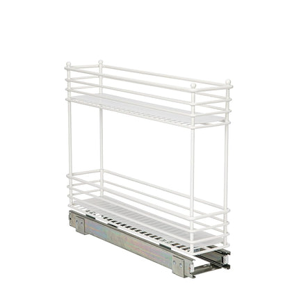 Household Essentials Narrow Sliding Cabinet Organizer, Two Tier Organizer, White, Great for Slim Cabinets in Kitchen, Bathroom and More