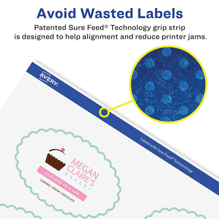 Avery Glossy Clear Oval Scalloped Labels with Sure Feed, 2" x 3", 800 Glossy Clear Labels, Print-to-The-Edge, Laser/Inkjet Printable Labels