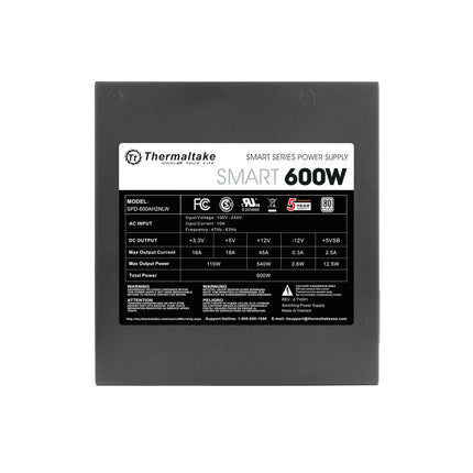 Fuente de alimentación Thermaltake SMART 600W ATX 12V V2.3/EPS 12V 80 Plus certificada con PFC activo PS-SPD-0600NPCWUS-W