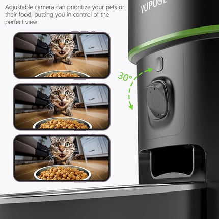 Yuposl Automatic Cat Feeder with Camera, 2L Automatic Cat Feeder, 5G WiFi APP Control, 1080P HD Video Night Vision, 1-16 Meals, 1-99 Portions, Desiccant to Keep Dry Food Fresh