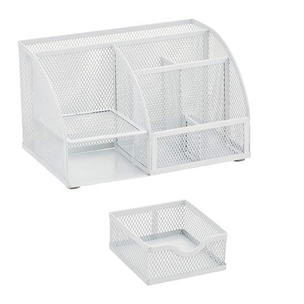 Annova Mesh Desk Organizer Office with 7 Compartments + Drawer/Desk Tidy Candy/Pen Holder/Multifunctional Organizer (White)