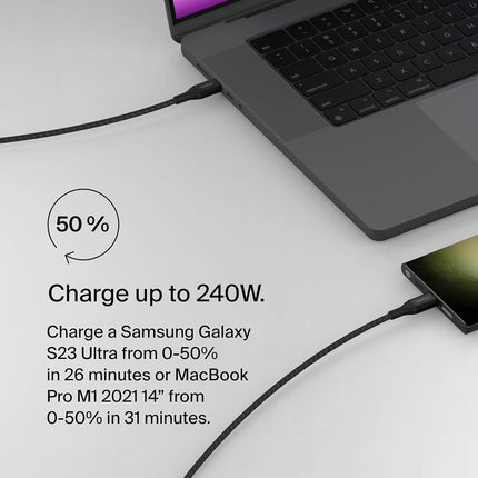 Belkin BoostCharge USB-C to USB-C Power Cable (1M, 3.3ft), Fast Charging Cable with 240W Power Delivery, USB-IF Certified, Compatible with MacBook Pro, Chromebook, Samsung Galaxy, iPad, & More - Black