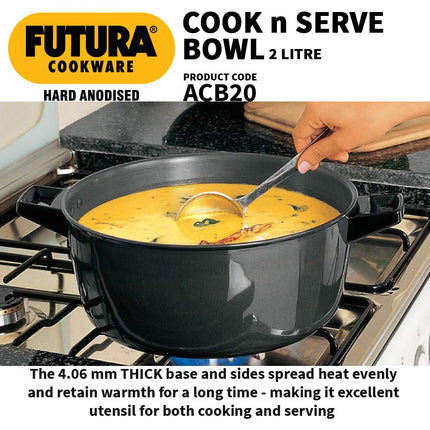 Hawkins Cook-N-Serve Hard Anodised Bowl, 2 Litre Capacity