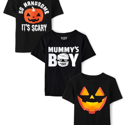 The Children's Place T-shirts graphiques à manches courtes pour bébés garçons et tout-petits, tous motifs de fêtes, multipacks, Citrouille chic/Momie/Citrouille lot de 3, 4T