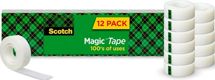 Scotch Magic Office Tape Refills, 3/4" x 1000" Roll, Clear, 12/Pack