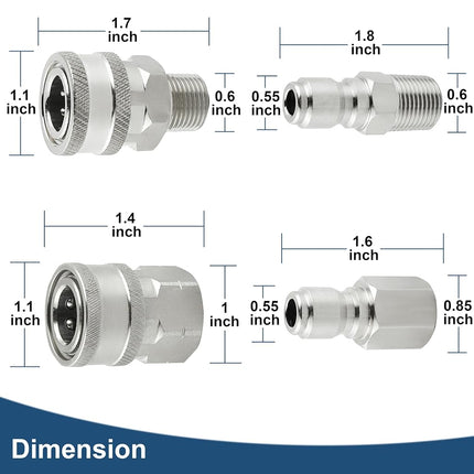 Raincovo Pressure Washer Quick Connect 3/8 Inch, Pressure Washer Fittings, Stainless Steel Adapter Set, Female and Male Thread, 8 Pieces