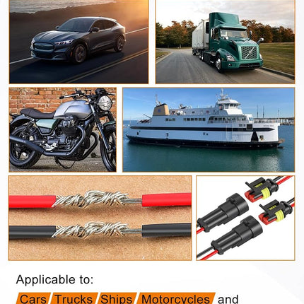 NAOEVO 2 Pin Connector Waterproof, 16 AWG 2 Wire Connectors, Automotive Electrical Connectors Male and Female Way with Heat Shrink Tubing for Car Truck Boat Wire Connection, 6 Kits