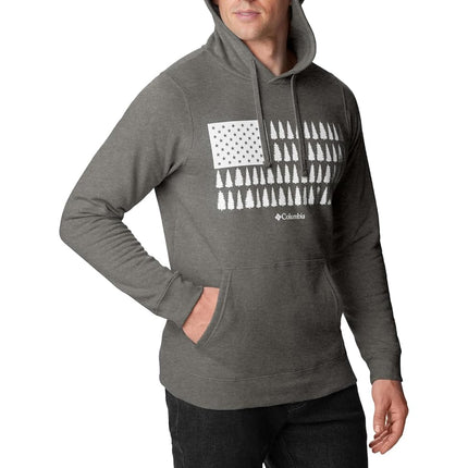 Columbia Men's Trek Graphic Hoodie, Charcoal Heather/Treeline Flag Graphic, XX-Large