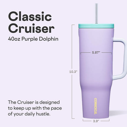 Corkcicle Cruiser Insulated Tumbler - Keeps Drinks Cold 20 Hours - Triple-Insulated Stainless Steel - Spill-Proof Lid - Summer Drinkware Gift - Keeps Drinks Ice Cold - 40 oz - Purple Dolphin