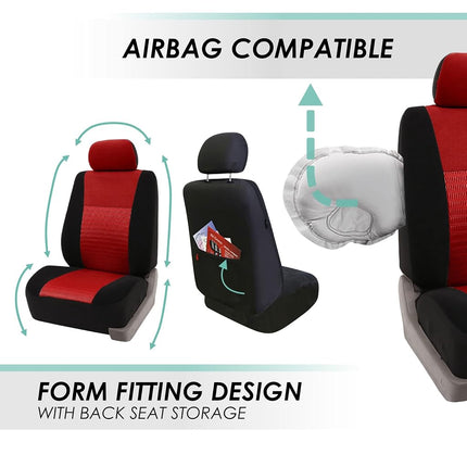 FH Group Front Set 3D Air Mesh Car Seat Covers for Low Back Car Seats with Removable Headrest, Universal Fit, Airbag Compatible Seat Cover for SUV, Sedan Red