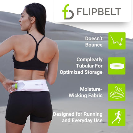 FlipBelt Classic Running Belt for Phone and Small Accessories, Exercise Waist Pouch for Women and Men, XXS Black