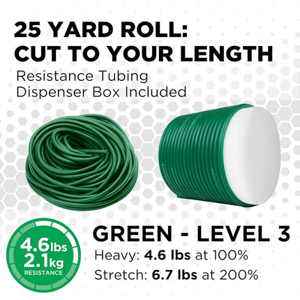 TheraBand Resistance Tubes, Professional Latex Elastic Tubing, Upper & Lower Body, Core Exercise, Physical Therapy, Lower Pilates, At-Home Workout, & Rehab, 25 Foot, Green, Heavy, Intermediate Level 1
