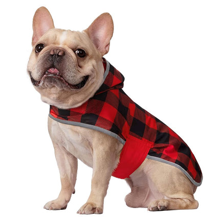 HDE Reversible Dog Raincoat Hooded Slicker Poncho Rain Coat Jacket for Small Medium Large Dogs Buffalo Plaid Red - S