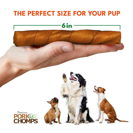 Pork Chomps Roasted Pork Skin Dog Chews, 6-inch Twists, 4 Count