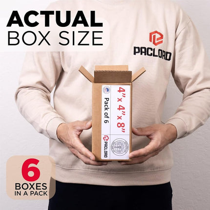 Paclord 6 Pack Small Cardboard Boxes 4" x 4" x 8" (L x W x H) - USA Made Packaging Boxes for Moving, Shipping or Storage - USPS, UPS, FedEx Approved