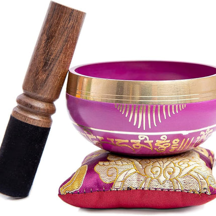 Tibetan Singing Bowl Set - Easy To Play for Beginners - Authentic Handcrafted Mindfulness Meditation Holistic Sound 7 Chakra Healing Gift by Himalayan Bazaar (Orchid)