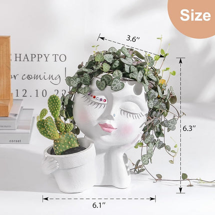 vomiceak Face Planters Pots Head Planter for Indoor Outdoor Plants - Double Cute Plant Pots for Flower Succulent with Drainage Hole - Ideal Gift Ideas(White Lady)