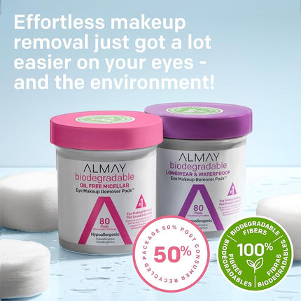 Almay Almohadillas desmaquilladoras de ojos, larga duración y resistentes al agua, 80 unidades (paquete de 4)