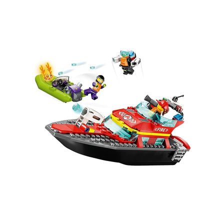 LEGO City Fire Rescue Boat Toy for 5+ Year Old Boys & Girls, Building Set with a Floating Toy Boat and 3 Firefighter Minifigures, Kids' Construction Toys, Birthday Treat 60373