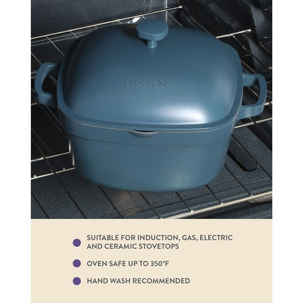 Crock-Pot Northvale Cast Aluminum Lightweight Durable 5.2 Quart Heavy Duty Dutch Oven Pot With Lid, Oven Safe, Dual Handles - Matte Blue