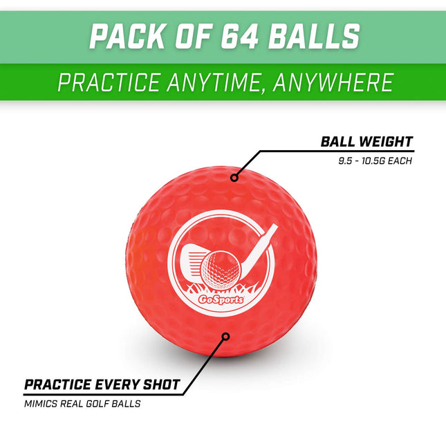 GoSports Balles d'entraînement en mousse pour le golf – Lot de 64, sensation réaliste et vol limité, utilisation intérieure ou extérieure