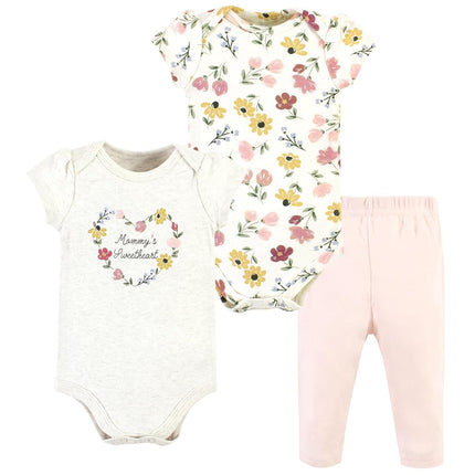 Mameluco y pantalón de algodón unisex de Hudson Baby, estampado floral suave de manga corta, recién nacido