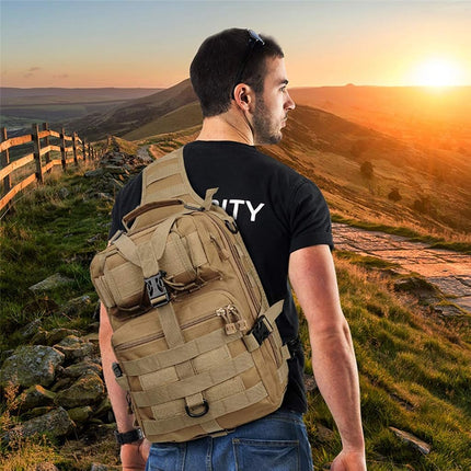 hopopower Tactical Sling Bag Pack Military Assault Rucksack Shoulder Bag Backpack Chest Pack Handbag Waterproof for Travel School Hiking Camping Trekking Exploring Fishing Hunting, Tan