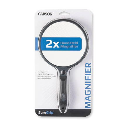 Carson SureGrip Rubberized Soft Grip Large Hand-Held Magnifier with 2x Acrylic Lens and 11.5x Spot Lens