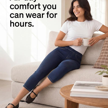 No Nonsense Women's Classic Denim Capri Legging with Pockets, White, 2x