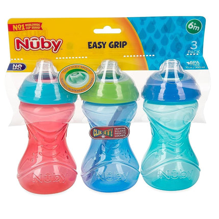 Nuby Clik-It Soft Spout No-Spill Easy Grip Sippy Cup for Boys - 3 Count (Pack of 1) 10 Oz - 6+ Months