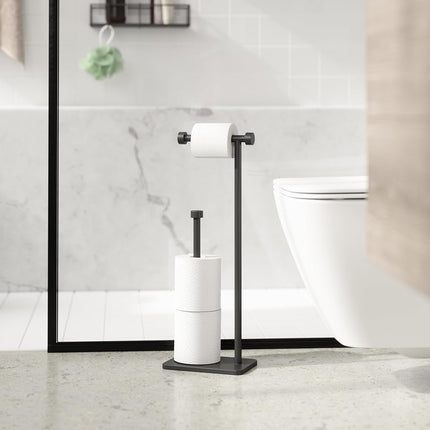 Umbra Cappa Toilet Paper Stand, Freestanding Metal with Reserve, Black