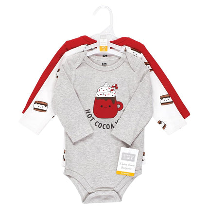 Hudson Baby Unisex Baby Cotton Long-Sleeve Bodysuits, Hot Cocoa Vibes, 0-3 Months, Hot Cocoa Vibes, 0-3 Months