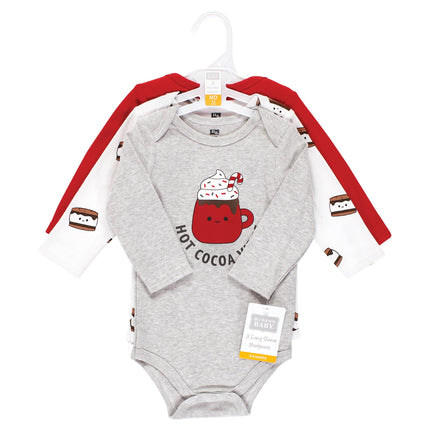 Hudson Baby Unisex Baby Cotton Long-Sleeve Bodysuits, Hot Cocoa Vibes, 0-3 Months, Hot Cocoa Vibes, 0-3 Months